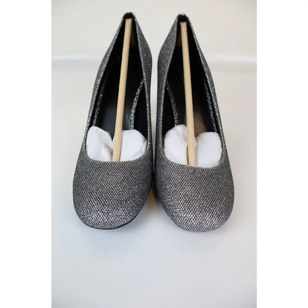 NEW Michael Kors Porter Flex Pump Heels Womens Silver Glitter Chain Mesh Size 6M